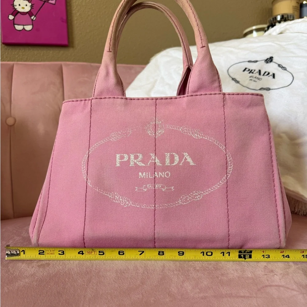 💯Authentic PRADA CANAPA Pink Canvas Logo Tote - Picture 3 of 17